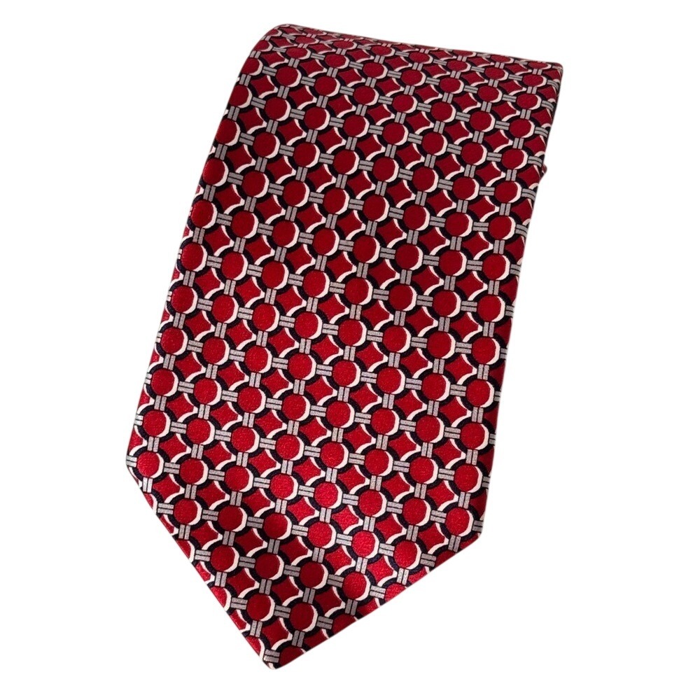 Michael Michael Kors Mens Silk Tie Red Navy Blue White Geometric Circle Pattern